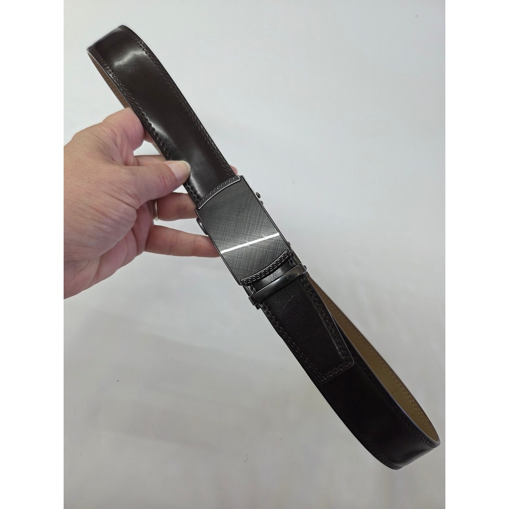 Chaoren Mens Ratchet Belt Brown Leather Sliding Buckle Adjustable Dress Belt
